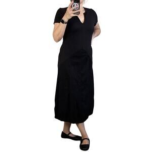 XCVI Womens Bubble Hem Midi Dress Size M Black Cotton Lagenlook Minimalist
